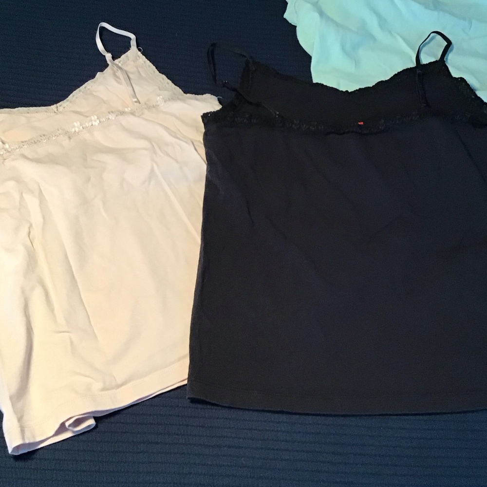Women’s Lace-Trim, Built in Bra Camisole Tank Top - Set of 3 Black, Cream, Mint - Picture 7 of 10
